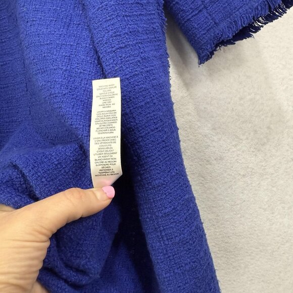 Chicos Jacket Womens 2 Blue Textured Fringe Open Front Pockets Casual Boho Coat - Picture 6 of 8